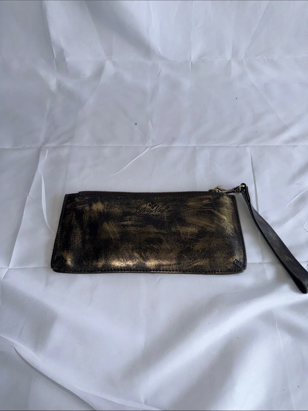 Patricia Nash Black with Distressed Gold Leather Wristlet